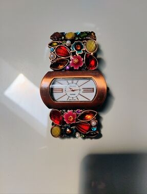 Geneva Rose Gold Watch with Multicolor Gem Floral Bracelet